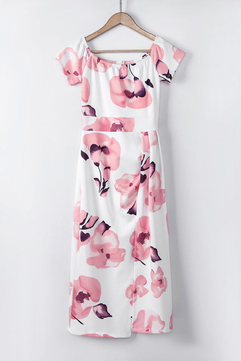 Print Off Shoulder Slit Bodycon Midi Dress